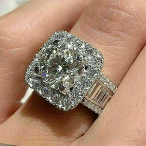 4.00 Ct Round Cut Lab Created Diamond Halo Engagement Ring 14k White Gold Finish - Picture 1 of 5