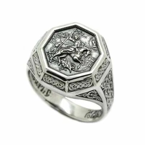 The Saint George the Victorious Archangel Men's Ring In 935 Argentium Silver - Picture 1 of 11
