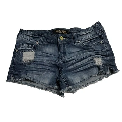 Pantalones Cortos de Jean Celebrity Rosa Para Mujer Junior Talla 3 Tiro Bajo Botín Rosa Bling Denim Foto 1 de 4