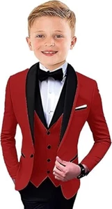 Boys Tuxedo Suit Formal 3 Pieces Shawl Lapel Wedding Outfit Kids Tuxedo Suit - Picture 1 of 28
