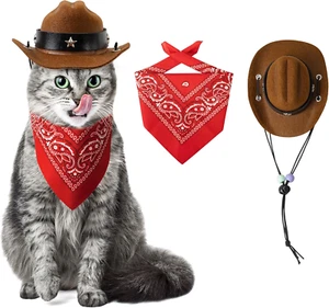 Dog Halloween Costumes - Cowboy Hat & Bandana Scarf for Small Dogs - Picture 1 of 7