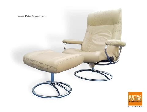 Danish Modern 70s Ekornes Stressless Recliner Lounge Chair Leather Chrome MCM Cover