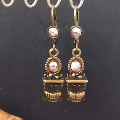 Michal Negrin Earrings Aurora Borealis AB Crystal Signed Small Mirror Charm Gift - Image 1 of 4