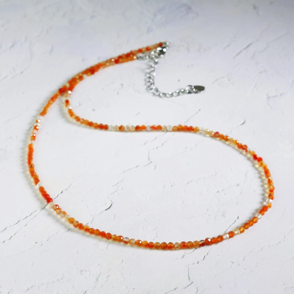 红玉髓项链精致石珠项链红色玛瑙水晶精致项圈 — 第 1/1 张图片