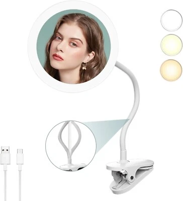 TUSHENGTU 6.5" Clip On Gooseneck Shaving Mirror 10x Magnifying USB Rechargeable
