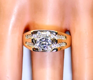 Heavy & Gorgeous 14K Solid Gold Men's Diamond & 1.35Ct CZ Ring, 10 Grams - Picture 1 of 5