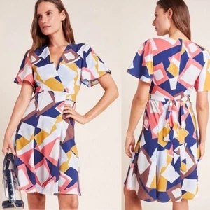 Nuevo con etiquetas Vestido Mini Envolvente Anthropologie Hutch Azul Manga Corta Cuello en V Línea A - Imagen 1 de 7