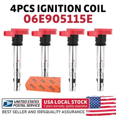 4PCS 06E905115E High Performance Ignition Coil For Audi A4 A6 A5 A7 A8 Quattro - Image 1 of 4
