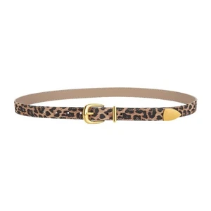 Mujeres Moda Estampado de Leopardo Cuero Genuino Cinturón Duradero Hebilla de Aleación Dorada - Imagen 1 de 11