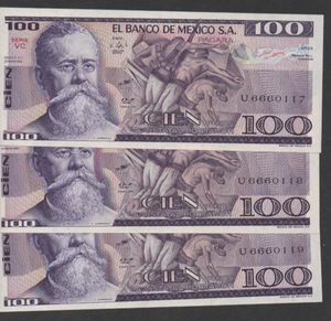 Mexiko 3/50 Pesos 27.1.1981 3 aufeinanderfolgende #'s Banknote unzirkuliert HJ 21 - Bild 1 von 3