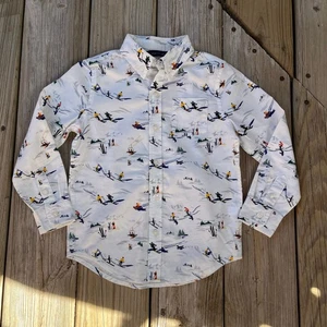 Janie And Jack Boy's Ski Print Button Down Long Sleeve Shirt Size 4. NEW - Picture 1 of 8