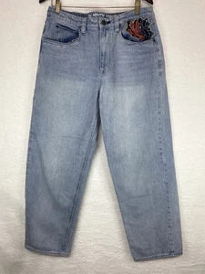 NINTH HALL AMBUSH Jeans Men 32 Blue Skull Embroidered Baggy Wide Leg VTG Y2K - Picture 1 of 12