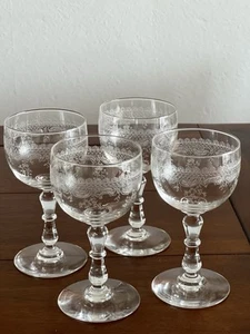 4 Antique Art Nouveau Wine Glasses Saint Louis - Baccarat c1900, Engraved, RARE - Picture 1 of 24