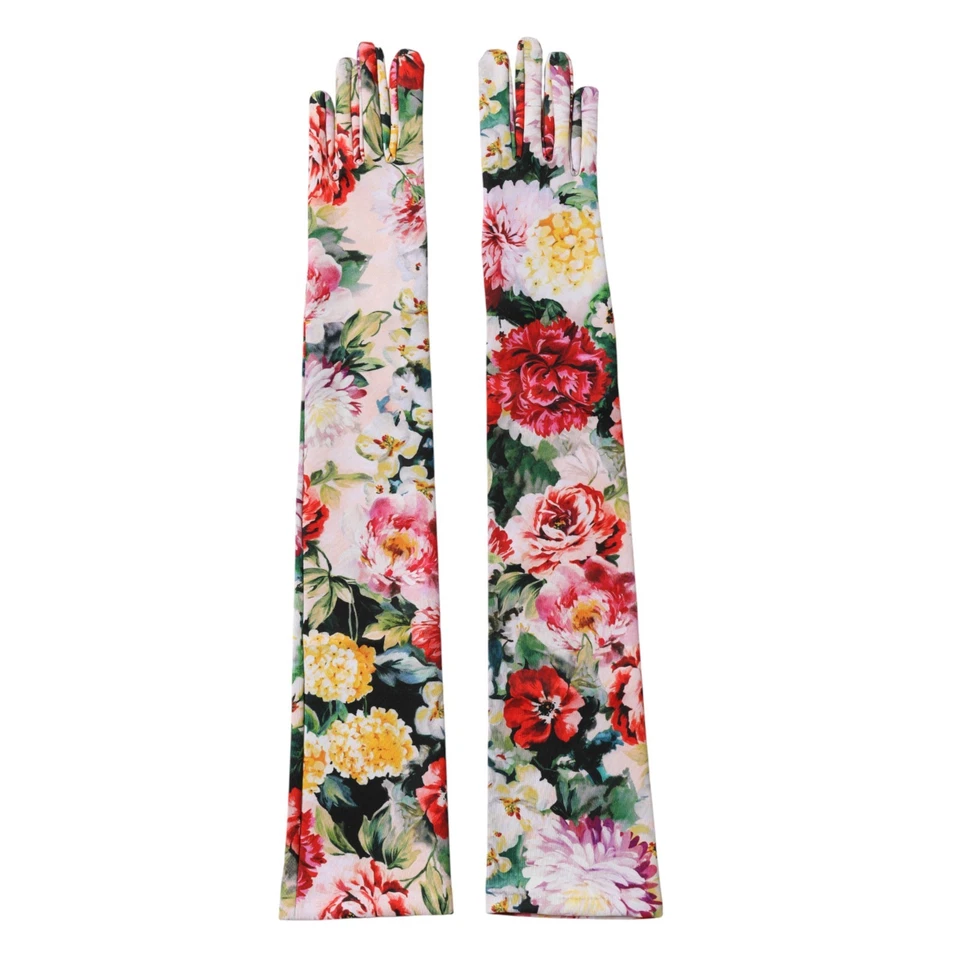 DOLCE & GABBANA Gloves Multicolor Flower Elbow Length Mitten 7.5 / M RRP 560usd - Image 1 of 4