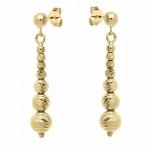 Orecchini Pendenti in Oro Giallo 18 Carati con Sfere Diamantate da Donna - Picture 1 of 1