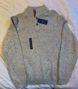 Men's Izod Whisper White Long Sleeve Button Mock Sweater - Sz L - Picture 1 of 4