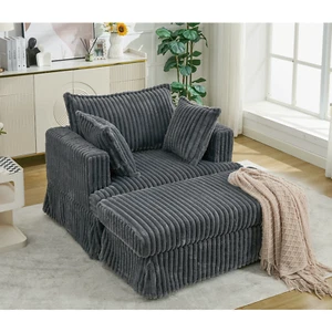 47.7'' Oversized Sofa Corduroy Upholstered Couch W/ Ottoman Foot Stool Dark Gray - Picture 1 of 11