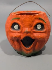 Vintage Halloween JOL Paper Mache Pumpkin 6" Jack-O-Lantern - Picture 1 of 6