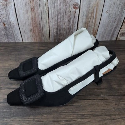 Aquatalia Arabella Suede Slingback Kitten Heels Women's Sz 9 M Black (NWOB) - Image 1 of 4