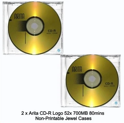 2 x Arita Ritek CD-R 52x Speed 80 Min CD Discs 700MB Non Printable Jewel Cases - Image 1 of 4