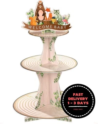 Soporte para cupcakes de 3 niveles con temática de animales de la selva Foto 1 de 4