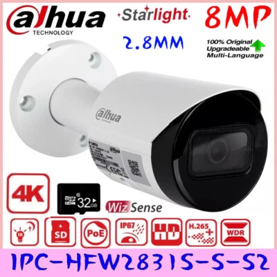 Dahua IPC-HFW2831S-S-S2 8MP 4K Starlight/WDR IP/Network/PoE Bullet Camera 2.8mm - Image 1 of 4