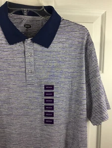 Berkley Jensen Mens Medium Active Polo Moisture Wicking Blue White Striped New - Picture 1 of 7