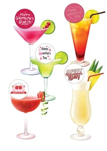 15 PreCut Round Happy Galentine's Day COCKTAIL Drinks Edible Toppers- 5cm circle - Picture 1 of 6