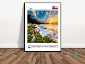 MAUI Hawaii -Travel Poster Print-Beach-Vacation-Gift Wall Art Decor (1) - Picture 1 of 5