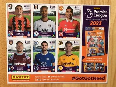 PANINI PREMIER LEAGUE 2023 SHEET OF 6 STICKERS SUN ON SUNDAY FREE UK POSTAGE