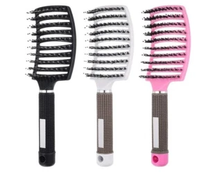 Yafe Boar Bristle Brush Set 3 PCs Black, Pink And Grey De tangle Brush Set - Picture 1 of 5