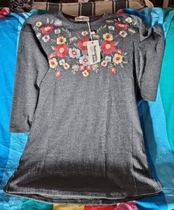 Savanna Jane Thermo Kleid Damen M grau Strick mit Blumenstickerei Langarm - Bild 1 von 13