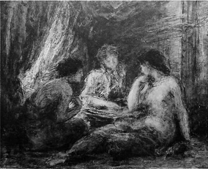 Jeunes femmes autour une table de jeu- Gravure 19e sous serpente (Fantin-Latour) - Imagen 1 de 3