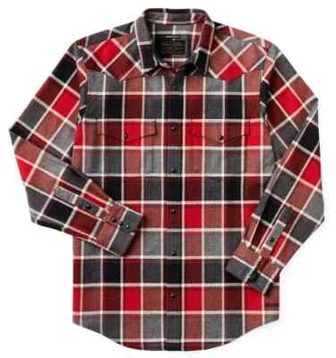 Filson Western Flannel Shirt 20121580 Red Dark Charcoal Gray White Check CC - Image 1 of 4