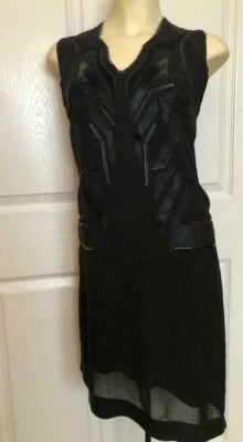 Vestido Helmut Lang con apliques de cuero negro seda y cuero Ret $735 talla 2 Foto 1 de 4