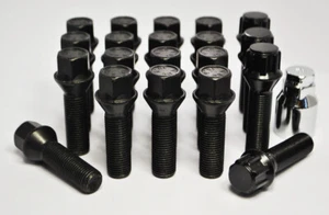 20 x M14 x 1.25, 43mm Thread, Tapered Wheel Bolts And Lockers (Black) - Foto 1 di 4