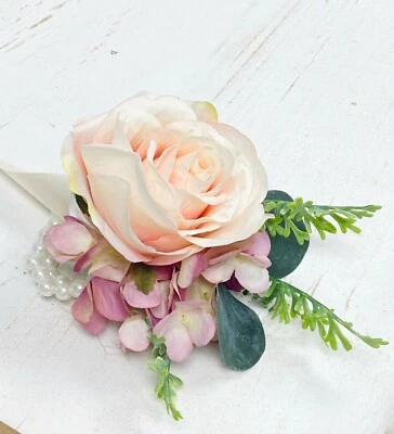 Ramillete Muñeca - Rubor Boho Rústico Marfil Polvoriento Rosa Rosa Hortensia *Elige Cinta* Foto 1 de 3