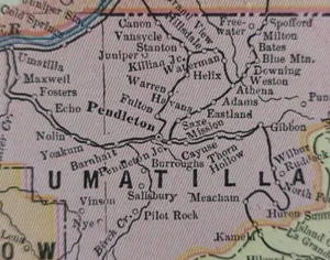 Antique 1899 OREGON Map 14"x11" ~ Old Original PENDLETON PORTLAND ROSEBURG OR - Picture 1 of 7