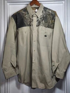 Mossy Oak Mens XL Shirt Beige Long Sleeve Button Up Embroidered Break Up Camo - Picture 1 of 10