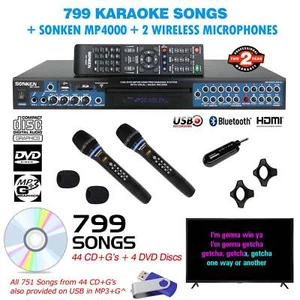 Sonken MP4000 Pro Karaoke Machine + 799 Songs + 2 Wireless Microphones - Picture 1 of 12