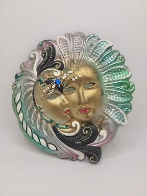 Máscara veneciana Moon n Sun Diosa colgante de pared decoración Mardi Gras gema de cerámica Foto 1 de 4