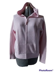 Eileen Fisher  Womens L Waffle Knit Wool Stretch  Full Zip Hoodie Sweater Pink - Picture 1 of 8