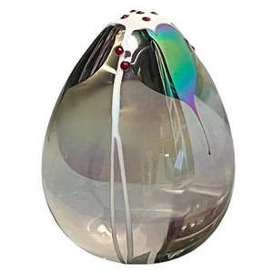 Art Glass Paperweight Stuart Abelman Iridescent 3" 1999 Pulled Heart Dotted Top - Picture 1 of 8