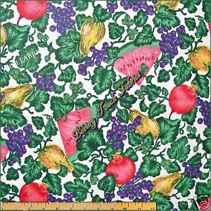 WATERMELON POMEGRANATES GRAPES LEAVES FABRIC 1/2 YARD (18" X 44) - Picture 1 of 1