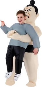 Kids Sumo Wrestler Inflatable Costume Boys Pick Me Up Blow Up Suit Halloween - Picture 1 of 6