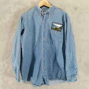 Textile Projects Shirt Mens XL Chambray Glacier National Park Patch Button Down - Picture 1 of 8
