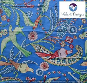 Indian 10 Yard Cotton Handcrafted Hand Block Bird Print Blue Fabric - Picture 1 of 6