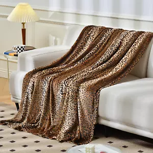 Fleece Blanket - Print Throw Blanket - Fuzzy 90" X 108" King Leopard - Picture 1 of 11