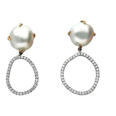Mimi Milano O581C1B Victoria 18k White/Rose Gold Cultured Pearl Diamond Earrings - Image 1 of 2