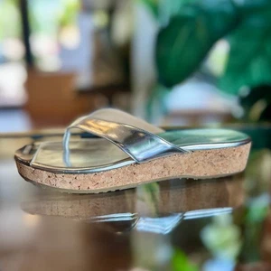 JIMMY CHOO Silver Platform Flip Flops 35 - Picture 1 of 6